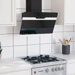 The Living Store Köksfläkt 60 cm stål och härdat glas svart - Köksfläktar