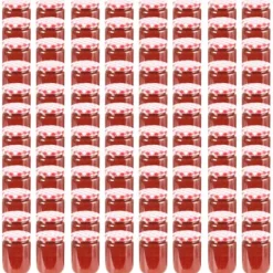 The Living Store Syltburkar i glas med vita och röda lock 96 st 230 ml - Honungsburkar