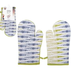 Grytlappar & Grillvantar-Tjocka kökshandskar i textil, par NICOLE, 100 % bomull, art. 52359, mönster, 8 färger, grön, vit, blå