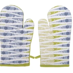 Grytlappar & Grillvantar-Tjocka kökshandskar i textil, par NICOLE, 100 % bomull, art. 52359, mönster, 8 färger, grön, vit, blå