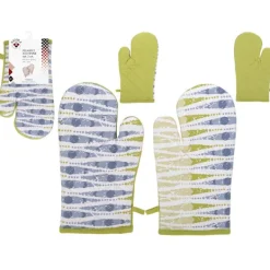 Grytlappar & Grillvantar-Tjocka kökshandskar i textil, par NICOLE, 100 % bomull, art. 52359, mönster, 8 färger, grön, vit, blå