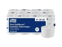 Toalettpapper-Toalettpapper Tork OptiServe T7 1-lagers vit med hylsa 143,8 m 24 rullar/bricka 472620