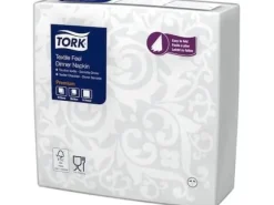 Pappersservetter-Tork Tork - Servetter av imitationstyg, festservetter, extra mjuka, 1-lagers, premium - Vit
