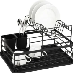Diskställ & Torkställ-Torkställ i två våningar av svart disk Avtappning 43x32x27cm KINGHOFF KH-1716