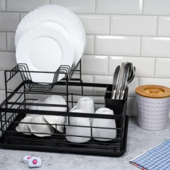Diskställ & Torkställ-Torkställ i två våningar av svart disk Avtappning 43x32x27cm KINGHOFF KH-1716