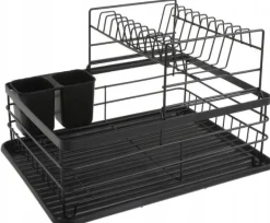 Diskställ & Torkställ-Torkställ i två våningar av svart disk Avtappning 43x32x27cm KINGHOFF KH-1716