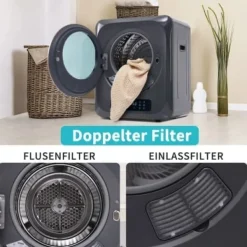 Torktumlare 2,5 kg (upp till 4 kg) Rostfritt stål 850W – 6 program, flerfunktioner, flerfilter, överhettningsskydd, väggmonterbar