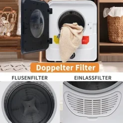 Torktumlare-Torktumlare rostfritt stål 3–4,5 kg, 830W, flerfiltrering, 5 program, överhettningsskydd, väggmonterbar [Energiklass C]