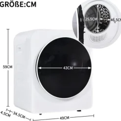 Torktumlare-Torktumlare, rostfritt stål, 3kg, 830W, 5 program, trippelfilter, överhettningsskydd, väggmonterbar, vit