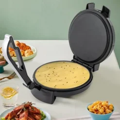Tortillamaskin, justerbar temperaturkontroll, non-stick yta, rostfritt stål design, platsbesparande kompakt storlek