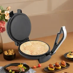 Tortillamaskin, justerbar temperaturkontroll, non-stick yta, rostfritt stål design, platsbesparande kompakt storlek
