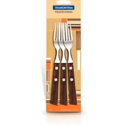 Matbestick-TRAMONTINA SET 3 GAFLAR MED HANTERING I NATURLIGT TRÄ - TRADITIONELL