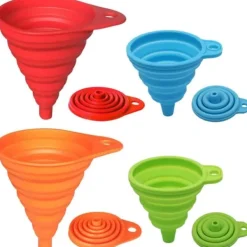 Trattar-Trattset - 4-delade hopfällbara silikonkökstrattar för vätskor och pulver