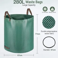 Soppåsar-Trädgårdspåsar Set med 2 272L Trädgårdsavfallspåse Vattentät och rivtålig Återanvändbar grön avfallspåse 499