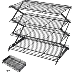 Avsvalningsgaller-Tre-lagers kylställ för kakor - Hopfällbart rostfritt stål bakgaller för tårtor, bröd och kakor