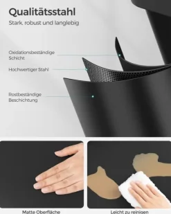 Källsorteringskärl-Trippel köksavfallskorg, återvinningskärl, pedal, metallavfallskorg, 45 L, avfallssorteringssystem köksavfallskorg, 3 x 15 L, med lock, stål, svart