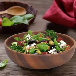 Träskål för mellanmål, frukt och sallad, soppskål för hemmakafé, 12 x 3,5 cm