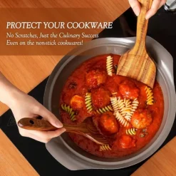 Träslevar set för matlagning, 7-delad teakträredskap, Träslevset för kök i naturligt trä