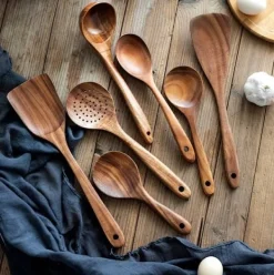 Köksutrustningsset-Träslevset för matlagning, 7-delad teakträredskap, Träslevset för kök, Träslevset för kök