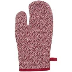 Grytlappar & Grillvantar-Tryckt handske + grytlapp 100% bomull - Röd