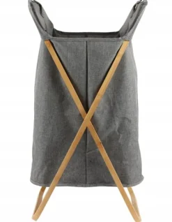 TVÄTTKORG I BAMBUS, stor, hopfällbar, stående, för förvaring