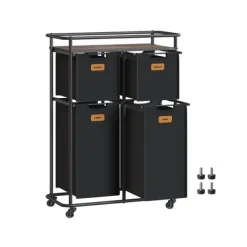 Tvättkorg, Tvättsorterare med hjul och 4 löstagbara fickor