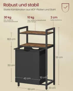 Tvättkorg, 50x33x92 cm, Brun