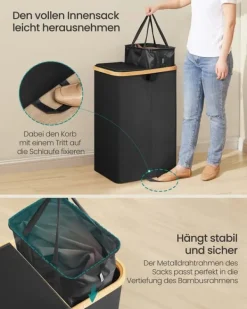 Tvättkorg, 52x38,5x75 cm, Svart