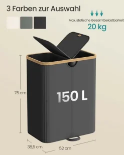 Tvättkorg, 52x38,5x75 cm, Svart