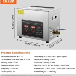 Ultraljudsrengörare, Bärbar Design, Uppvärmd Rengöringsfunktion,10L