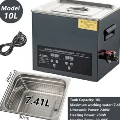 Ultraljudsrengörare, Digital kontroll, Värmefunktion,10L-240W-220V, EU