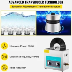 Ultraljudsrengörare, 40kHz Frekvens, 180W Effekt, 300W Värmeeffekt, 6L Kapacitet, Premium Rostfritt Stål