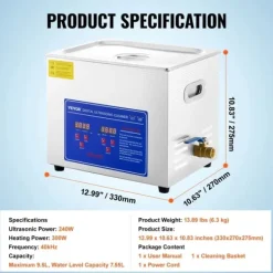 Ultraljudsrengörare, 1,3L kapacitet, användarvänlig kontrollpanel,10L