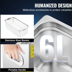Ultraljudstvätt-Ultraljudsrengörare, 6L kapacitet, rostfritt stål, 220 V spänning, 800W effekt, CE-certifierad