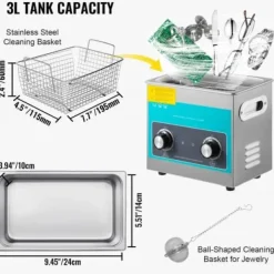 Ultraljudstvätt-Ultraljudsrengörare 3L 24x14x10 cm rostfritt stål, rengöringsapparat