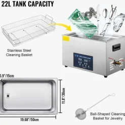 Ultraljudstvätt-Ultraljudsrengörare med värmare 22L, Dubbel frekvens, för smycken och glasögon, effektiv rengöring, kompakt design