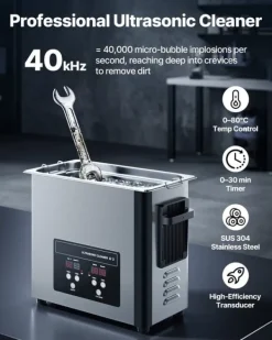 Ultraljudstvätt-Ultraljudstvätt - Ultraljudsbad - 6 L - 120 W - 40 kHz - Digital display - Rostfritt stål - För smycken & klockor