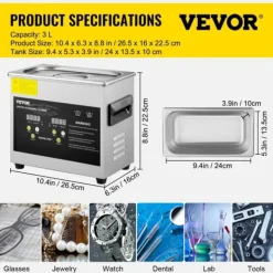 Ultraljudstvätt-Ultraljudstvätt, 40kHz ultraljudsfrekvens, hållbar rostfri stål,3L