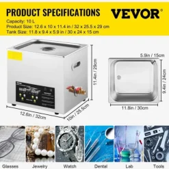 Ultraljudstvätt-Ultraljudstvätt, 40kHz ultraljudsfrekvens, hållbar rostfri stål,10L