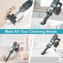 Handdammsugare-UMLo V11 blå & grå sladdlös skaftdammsugare – 2-i-1 handdammsugare & golvdammsugare med HEPA-filter, 300W motor, LED-display