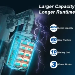 Handdammsugare-UMLo V11 blå & grå sladdlös skaftdammsugare – 2-i-1 handdammsugare & golvdammsugare med HEPA-filter, 300W motor, LED-display