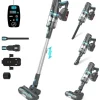 UMLo V11 blå & grå sladdlös skaftdammsugare – 2-i-1 handdammsugare & golvdammsugare med HEPA-filter, 300W motor, LED-display