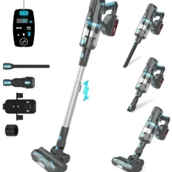 UMLo V11 blå & grå sladdlös skaftdammsugare – 2-i-1 handdammsugare & golvdammsugare med HEPA-filter, 300W motor, LED-display