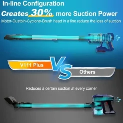 UMLo V11 blå sladdlös skaftdammsugare – 2-i-1 handdammsugare & golvdammsugare med HEPA-filter, 300W motor, LED-display