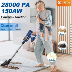 Handdammsugare-UMLo V11 blå sladdlös skaftdammsugare – 2-i-1 handdammsugare & golvdammsugare med HEPA-filter, 300W motor, LED-display