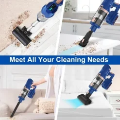 Handdammsugare-UMLo V11 blå sladdlös skaftdammsugare – 2-i-1 handdammsugare & golvdammsugare med HEPA-filter, 300W motor, LED-display