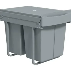 Källsorteringskärl-Utdragbar soptunna, 2 x 20 L, avtagbara behållare, plast, metall, Grå