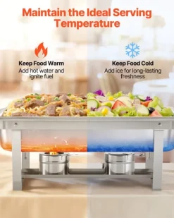 Varmfack Chafing Dish - Rektangulär Buffévärmare 6-pack - Kapacitet 9,9 L - Rostfritt Stål - Lock & Bränslehållare - Tre Mattänger