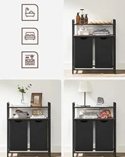 VASAGLE tvättkorgar, tvättsorterare, 2 förvaringshyllor, 46L kapacitet Rustik brun