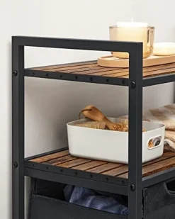 VASAGLE tvättkorgar, tvättsorterare, 2 förvaringshyllor, 46L kapacitet Rustik brun